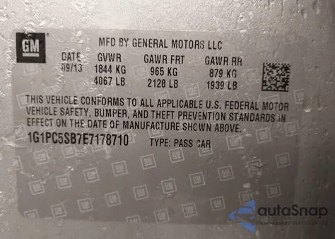 2014 Chevrolet Cruze 1Lt Auto from USA, damaged, VIN 1G1PC5SB7E7178710